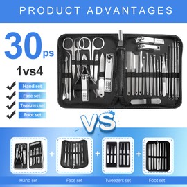 RedFlow Juego de Manicura 30 En 1, Cortaúñas Y Cortaúñas de Los Pies, Kit de Manicura, Kit de Pedicura, Adecuado para Herramientas de Manicura de Viaje, Kit de Uñas con Todo Profesional (Negro) Juego