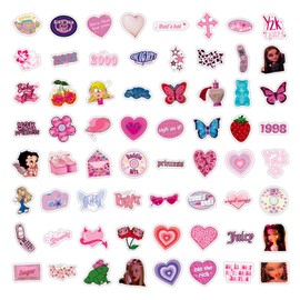 60 Pcs Y2k Stickers, Cute Girly Aesthetic Stickers, Pink Girly Sticker, for Scrapbook Laptop, Computer, Mobile Phones, Luggage, Skateboard, Water Bottles for Adults, Children and Teenagers.