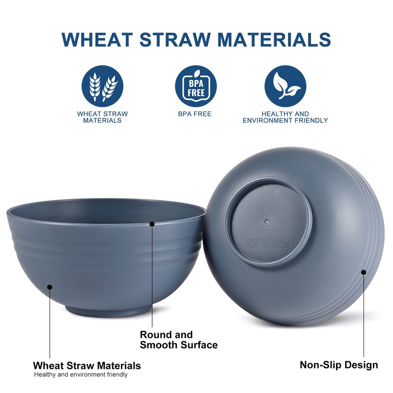 HOTEC BPA Free Unbreakable Wheat Straw Cereal Bowls - Microwave