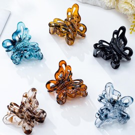 Outyua 6 Pack Small Butterfly Hair Clips Tortoise Shell Hair Claw Clips for Women Mini Leopard Print Jaw Clips for Thin Hair