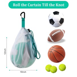 Sports Ball Mesh Bag, 25x31cm Polyester Drawstring Backpack with Inner Pocket, Portable Carry Bag for Basketball, Soccer, Volleyball (Cyan)