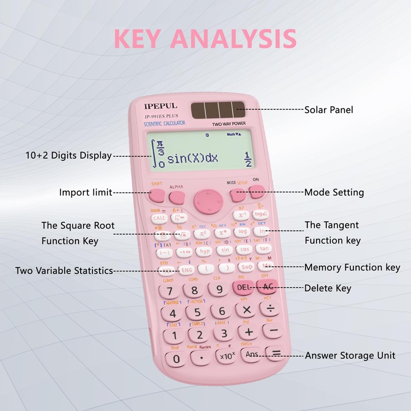 Scientific Calculators, IPepul Pink Math Calculator with 417 Function, Solar