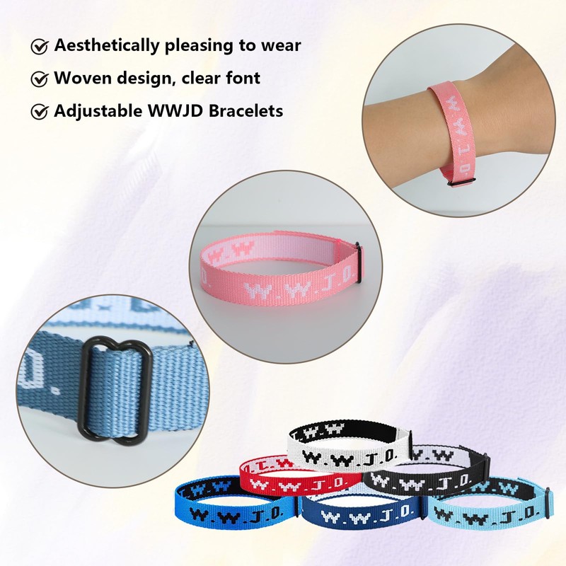 28P WWJD Bracelets Adjustable Sewn Church Faith Wristbands Colorful