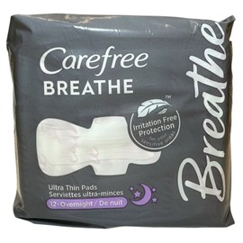 Carefree Breathe Ultra Thin Pads Irritation Free Protection Overnight 12 Ct NEW