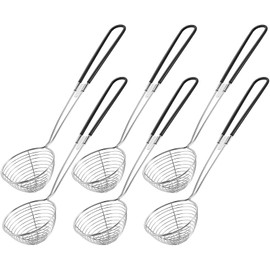 Geiserailie Hot Pot Strainer Scoops, Stainless Steel Hot Pot Strainer Spoons 2.5 inch Mini Mesh Skimmer Spoon Asian Strainer Ladle with Handle for Home (Black,6 Pieces)