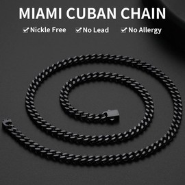 Mens Cuban Link Chain, Black Miami Cuban Chain Necklace for Men, 5mm Wide Hip Hop Mens Jewelry, 20"