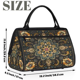Gold Carpet Mandala Small Overnight Weekender Tote Bag for Women Men Foldable Travel Duffel Bags Lightweight Sports Gym Bag Waterproof Carry On Luggage Weekender Bag for Traveling Gifts