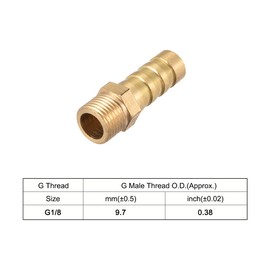 sourcing map Pack of 5 Brass Hose Connector Connector Adapter Hose Adapter Hose Adapter 8 mm Barb x G1/8 Outer Pipe