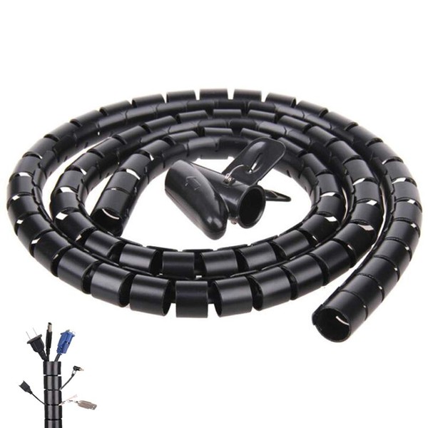 Black Spiral Winding Cable Management Pipe Wire Wrap Line Coiled Tube, Flexible Cord Covered Protective Bundler Sleeve Hose for Office, Computer, TV, and Car (Length 10ft- Dia 1.1inch)