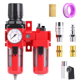 TAILONZ PNEUMATIC 3/8 Inch NPT Air Filter Pressure Regulator Water/Oil Trap Separator Combo(0-150PSI),Air Tool Compressor Filter with Gauge AC3010-03M(Manual Drainage)