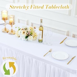 Mantel blanco para mesas rectangulares de 8 pies, falda blanca de tul ajustada, mantel rectangular con volantes, mantel de tutú de boda, banquete, baby shower, decoración de tartas