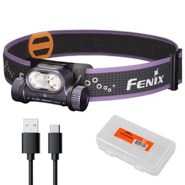 Fenix HM65R-T V2.0 Running Headlamp, 1600 Lumen White Light and Warm White Dual Beams, USB-C Rechargeable, Lightweight Long Runtime for Trail Running, with LumenTac Organizer (Dark Purple)