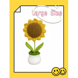 VerveWider Crochet Flowers Artifical Sunflower Decor, Small Potted Artificial Plant for Table, Desk, Home & Office Indoor Decoration (Yellow, Large)