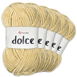 Frida's Wollhaus YarnArt 5 x 100 g Dolce Chenille Wool Yarn Knitting Crochet Amigurumi 52 Colours (747 | Sand)