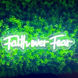 Faith Over Fear Neon Sign,Jesus Positive Led Neon Sign, USB Powered Bible Verse Decor Neon Light Up Sign Religious Faith Sign for Home Bedroom Living Room Church Office Wall Decor Gift For Christians,Jesus Lover(16in*4.5in)