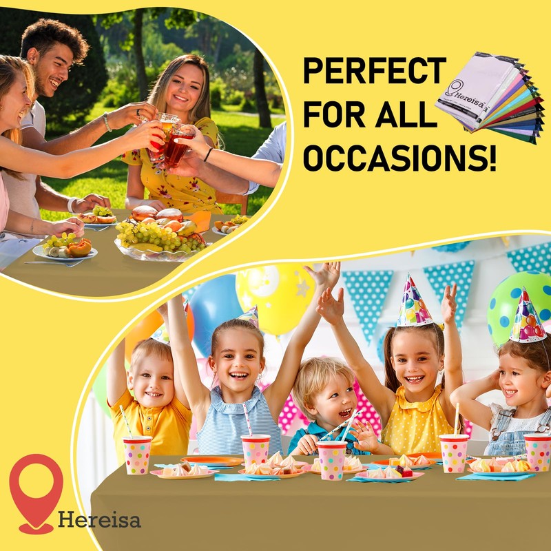 Hereisa Gold Plastic Tablecloths 2 Pack Solid Disposable Table Covers