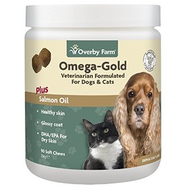 Overby Farm Omega Gold Salmon Oil Soft Chew for Cats and Dogs, 90-Piece, 256 g