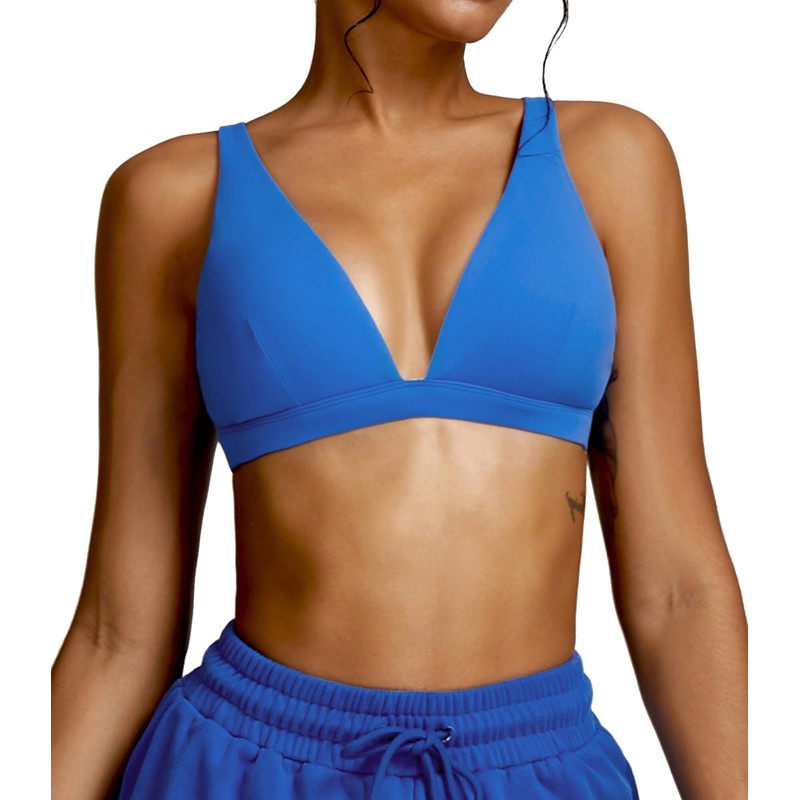FEOYA Women Low Medium Impact Sports Bra Deep V Neck