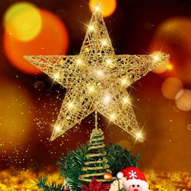 Christmas Tree Topper，Glittered Gold Star Tree Topper，Christmas Tree Decoration，Holiday Party Home Indoor Decororations
