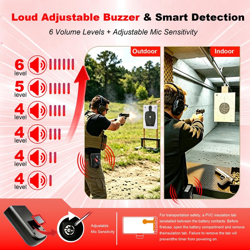 Shot Timer for Shooting Competition, 0.01s Precision Professional Training