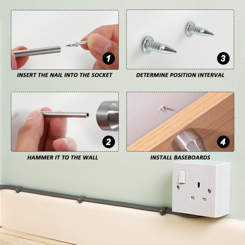 100pcs Double Headed Skirting Boards, 1 Mounting Sleeve, 1 Storage