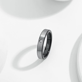 083 Base Men's Ring Tungsten Matte Line Width 0.2 inch (4 mm) Cubic Zirconia CZ Vacuum Plating, Metal