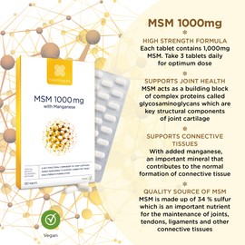 healthspan Healthspan MSM 1,000mg with Manganese (120 Tablets) | Supports Connective Tissues & Joint Health | Hight Strength Formulation | Quality Source MSM | Vegan