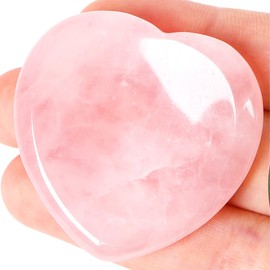 GUJOXILA Rose Quartz Crystals Stones Crystal Worry Stones Heart Gemstones Pink Heart Shape Healing Stones Rock Crystal Thumb Stone Healing Massage Stones for Meditation, Stress Relief Pocket Stones 40