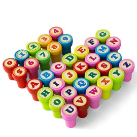 KESOTE 36Pcs Number & Alphabet Stamps for Kids, Self Inking Stamps for Kids Birthday Gift, Party Favor, Teacher Stamps