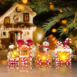 Christmas Table Decorations Indoor, LED Christmas Snowman Train Figurines Decor with Candy Cane Gingerbread Man, Lighted Christmas Centerpieces Decorations for Xmas Party Gift (Gingerbread Man)