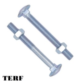 TERF® M8 X 200mm Cup Square Carriage Bolt and Nut M8 (8mm) X 200mm Coach Bolts with Hexagon Nuts - Pack of 5