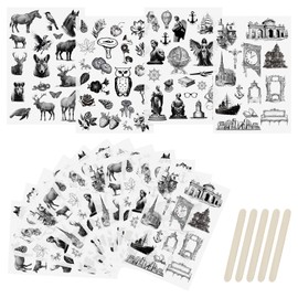 WANDIC Rub On Transfer Sticker, 16 Sheets European Style Transfer Decals Architectural Flowers Scrapbook Stickers for Making Greeting Cards Gift Wrapping Journal