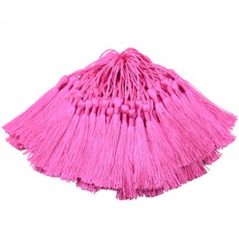 100 Pieces 13 cm / 5 Inch Silky Floss Bookmark Tassels with 2 Inch Loop Cable and Small Chinese Knots for Jewellery Making, Souvenirs, Bookmarks, DIY Craft Accessories (Dark Pink)
