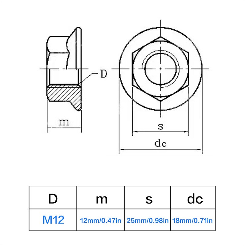 ALEOED 4 Pieces M12 x 1.25mm Pitch Serrated Flange Nut