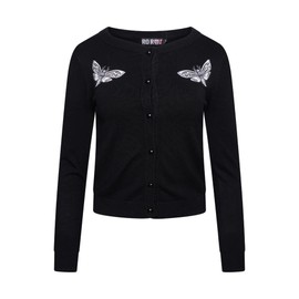 Ro Rox Death Moth Cardigan Gothic Omen Embroidery Knitted Long Sleeve, Black, S