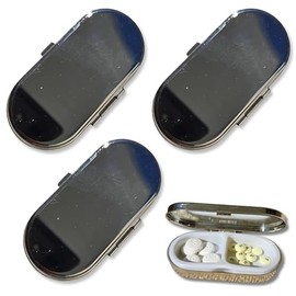 Set of 3 Silver Metal Pill Box with 2 Compartments – Cute and Compact Pill Organizer for Purse, Portable Metal Pill Case, Small Pill Carrier, Pill Box for Purse, Travel-Friendly Design