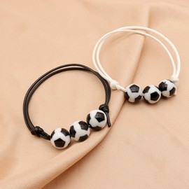 Rrdaily 2Pcs Black Wihte Sport Bracelet Sets,Handmade Woven Bracelet,Adjustable Baseball Tennis Basketball Rugby Soccer Bracelet for Women Men (E-soccer)