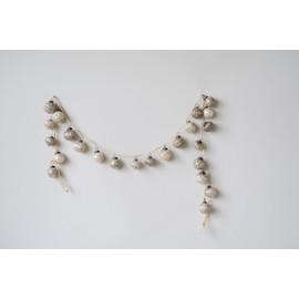 Creative Co-Op Distressed White & Grey Embossed Mercury Glass Ornament Fabric String Garland, Taupe and Cream