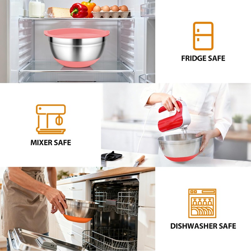 CHAREADA Mixing Bowls with Airtight Lids, 18pcs Stainless Steel Nesting