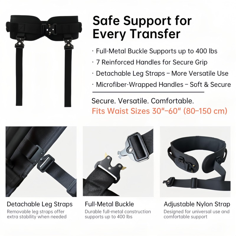 NurtureCare Gait Belt, Upgraded with Metal Buckle & Detachable Leg