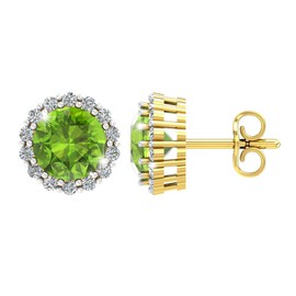 Belinda Jewelz Earring for Women 14k Yellow Gold Green Peridot Gemstone Earring Round Stud Push Back Lightweight Earring Jewelry for Wedding Party Cocktail Gift, 0.9 Carat