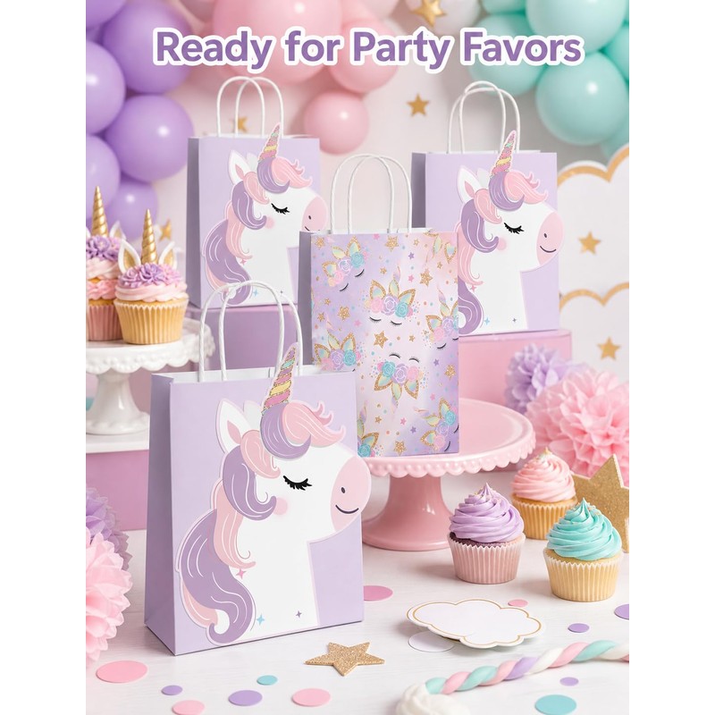 16 PCS Unicorn Party Favor Bags, Unicorn Birthday Gift Bags