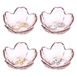 Sekonow 4 Pack Ring Dish Jewelry Tray, Small Glass Trinket Dish, Decorative Aesthetic Ring Holder Plate Bowl for Women Ring Earring Bracelet for Vanity Nightstand (Crystal Pink)