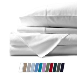 Mayfair Linen 100% Egyptian Cotton Sheets, White Full Sheets Set, 600 Thread Count Long Staple Cotton, Sateen Weave for Soft and Silky Feel, Fits Mattress Upto 18'' DEEP Pocket