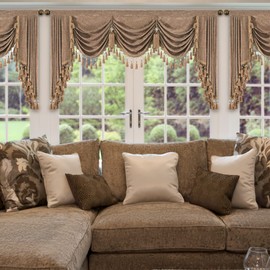 Loom and Mill Thick Chenille Waterfall Valance for Living Room, Luxury Swag Valances with Multi-Tassels & Pendants, Beige Swag Curtains for Bedroom Kitchen Dining Room Window Decor(W79Inch,1 Panel)