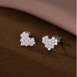 SLUYNZ 925 Sterling Silver CZ Love Heart Earrings Studs for Women Teens Sweet Love Stud Earrings (A-SILVER)