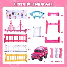 NIERBO Pista de Carreras para Niñas, Juego de Coches Eléctricos de Princesa, Regalo de Cumpleaños para Niños Mayores de 3 Años (Rosa)