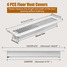 4Pcs Floor Vents Floor Registers 2x12 Inch, Heavy Duty Metal Hot Air Vent Covers 2x12 Inch with Rust-Proof Finish for Home Heater Floor Vent Grilles and Vents