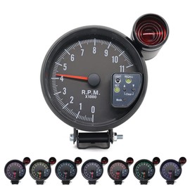 Shkalacar 5" Tachometer Gauge RPM Tach Gauge with 7 LED Multicolored Display Backlight with Shift Light Peak Sound LED Flash When RPM Warning for Universal Car