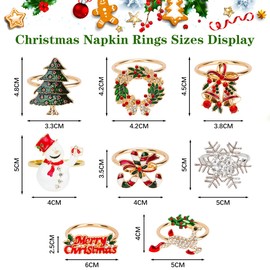 FHUIEWRU 8Pcs Christmas Napkin Rings Set, Xmas Napkin Rings Holder Christmas Napkin Buckle for Holiday Thanksgiving Party Dinner Table Decoration
